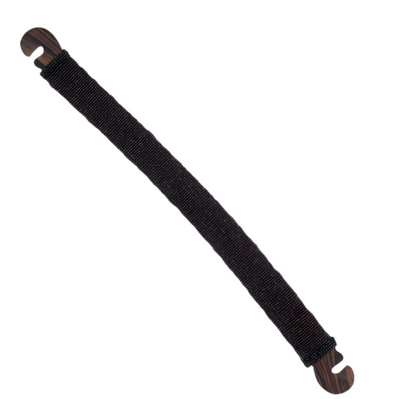 Boho Belt Wide Woven Bead Elastic Will Stretch w/ Interlocking Wooden Buckle 33” - Picture 4 of 6